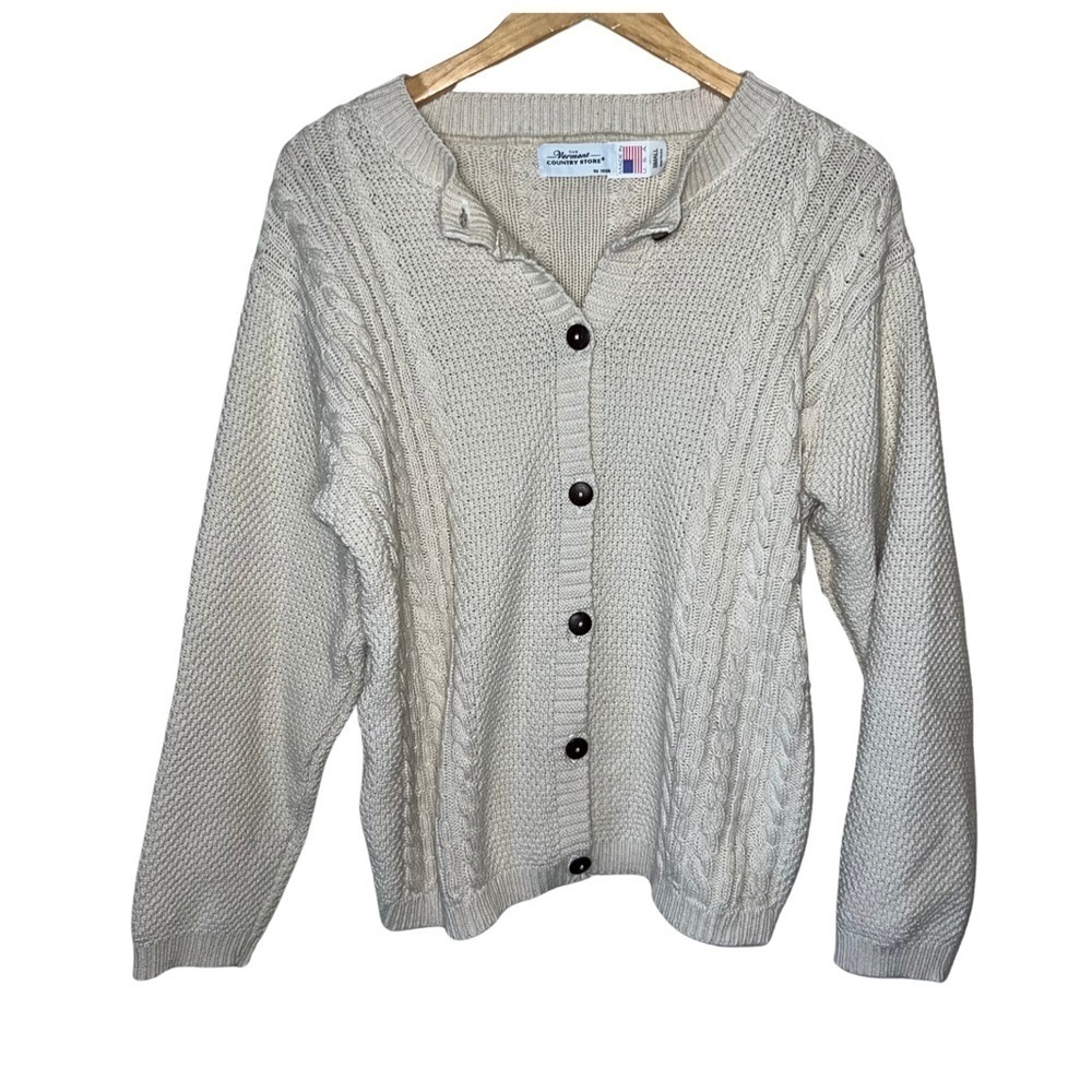 Vermont Country Store Women’s Cotton Cardigan Sweater Cream size Small